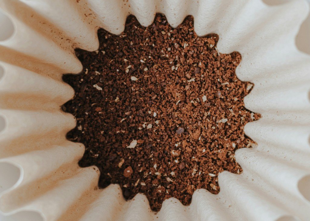 Close-up of coffee grounds in a pour-over filter